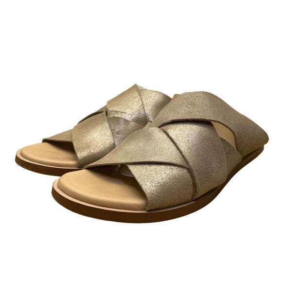 Clarks Women’s Gold Leather Crisscross Straps Slip-On Sandals Size 7 - Picture 3 of 7
